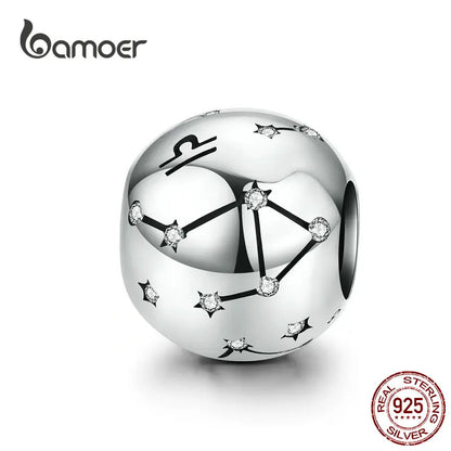 BAMOER Vintage-Charms aus 925er-Sterlingsilber mit zwölf Sternbildern, Sternzeichen-Perlen, passend für Charm-Armbänder, Halsketten zum Selbermachen, SCC1218