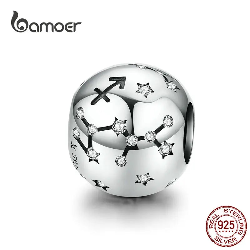 BAMOER Vintage-Charms aus 925er-Sterlingsilber mit zwölf Sternbildern, Sternzeichen-Perlen, passend für Charm-Armbänder, Halsketten zum Selbermachen, SCC1218