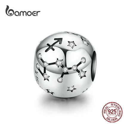 BAMOER Vintage-Charms aus 925er-Sterlingsilber mit zwölf Sternbildern, Sternzeichen-Perlen, passend für Charm-Armbänder, Halsketten zum Selbermachen, SCC1218