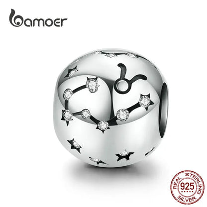 BAMOER Vintage-Charms aus 925er-Sterlingsilber mit zwölf Sternbildern, Sternzeichen-Perlen, passend für Charm-Armbänder, Halsketten zum Selbermachen, SCC1218