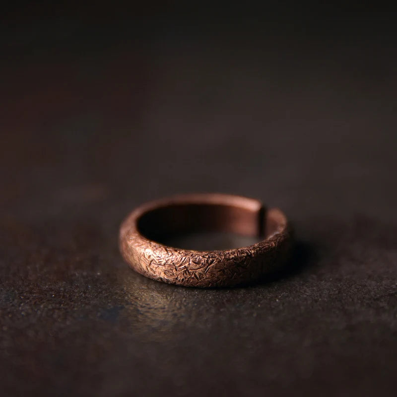 Handmade solid copper ring with texture, vintage style, rustic, distressed, adjustable size, anniversary, retro punk street, for men and women