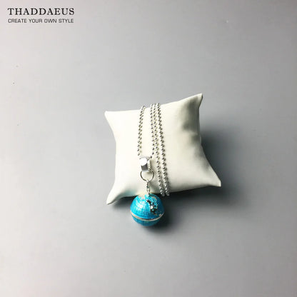 Perlen Halskette Globus Anhänger, 925 Sterling Silber Seil Kette Modeschmuck Europa Bijoux Geschenk für Männer Frauen