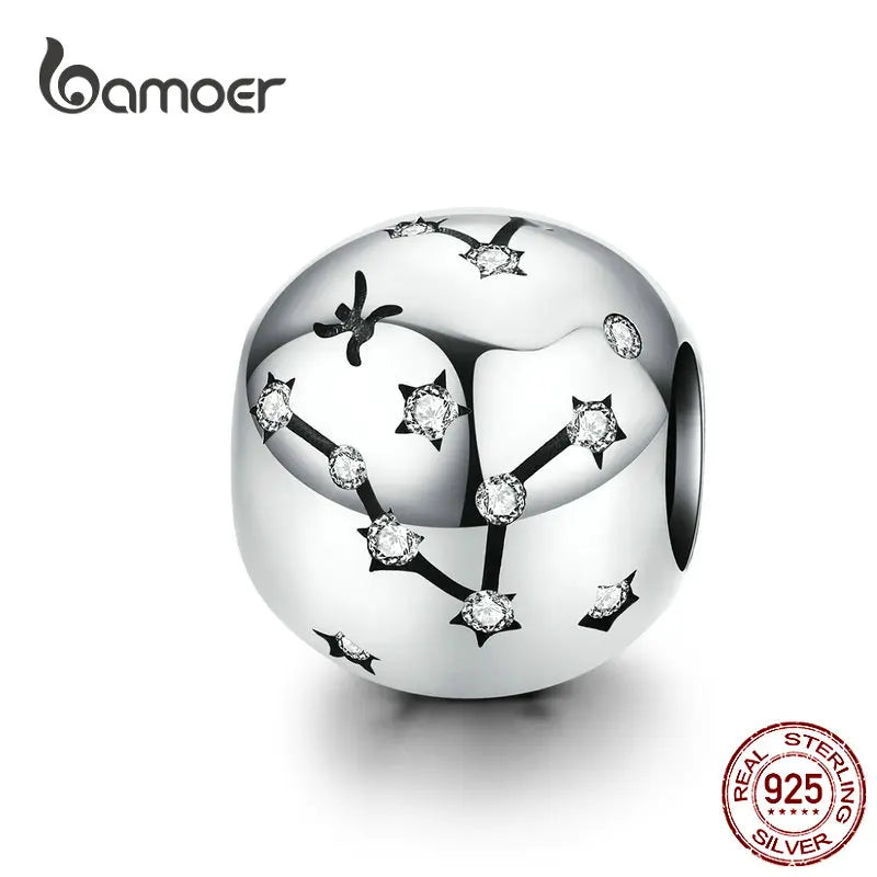 BAMOER Vintage-Charms aus 925er-Sterlingsilber mit zwölf Sternbildern, Sternzeichen-Perlen, passend für Charm-Armbänder, Halsketten zum Selbermachen, SCC1218