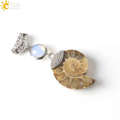CSJA Natürliche Ammonit Anhänger Halbe Cut Snail Shell Tier Halskette Conch Reliquiae Lila Kristall Frauen Männer Schmuck E256