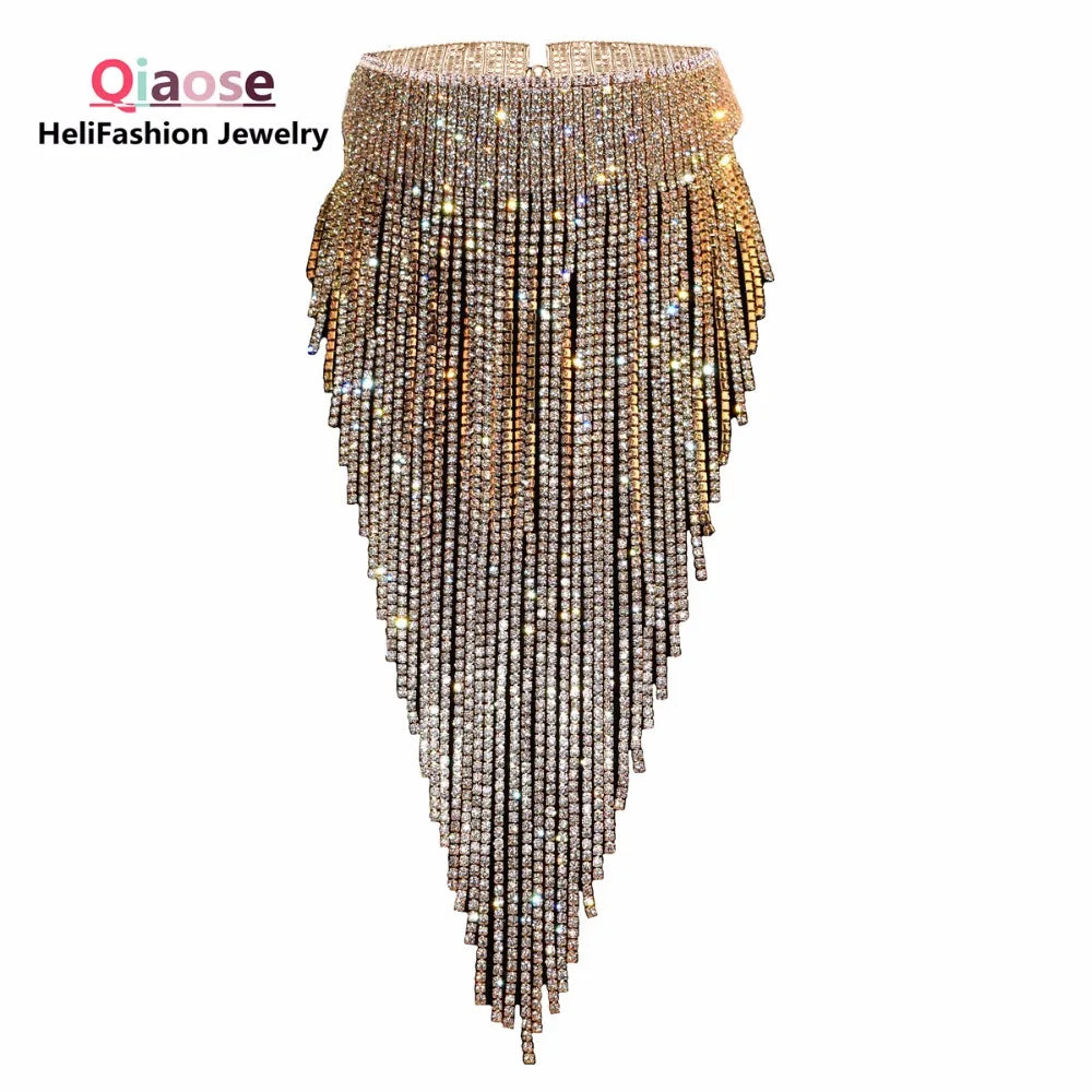 Glänzende voller Strass lange Kette Halsband Aussage Halskette für Frauen Modeschmuck atemberaubende Halskette Zubehör