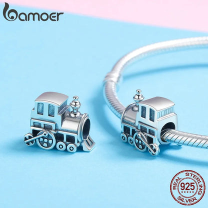 BAMOER 100 % echtes 925er Sterlingsilber, Vintage-Lokomotive, Zug, Auto-Charm, passend für Damen, Charm-Armband, DIY-Schmuckherstellung, SCC507