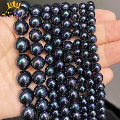 Natürliche Stein Perlen Schwarz Regenbogen Shell Perle Lose Perlen Für Schmuck Machen DIY Armband Halskette Zubehör 15 ''6/ 8/10/12mm