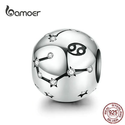 BAMOER Vintage-Charms aus 925er-Sterlingsilber mit zwölf Sternbildern, Sternzeichen-Perlen, passend für Charm-Armbänder, Halsketten zum Selbermachen, SCC1218