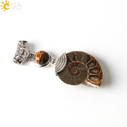 CSJA Natürliche Ammonit Anhänger Halbe Cut Snail Shell Tier Halskette Conch Reliquiae Lila Kristall Frauen Männer Schmuck E256