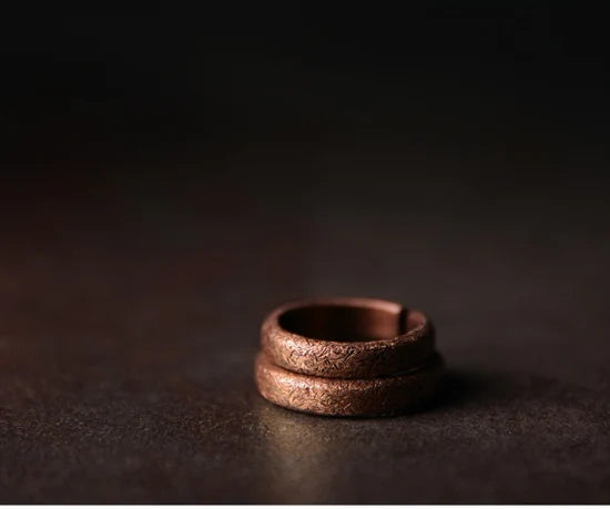 Handmade solid copper ring with texture, vintage style, rustic, distressed, adjustable size, anniversary, retro punk street, for men and women