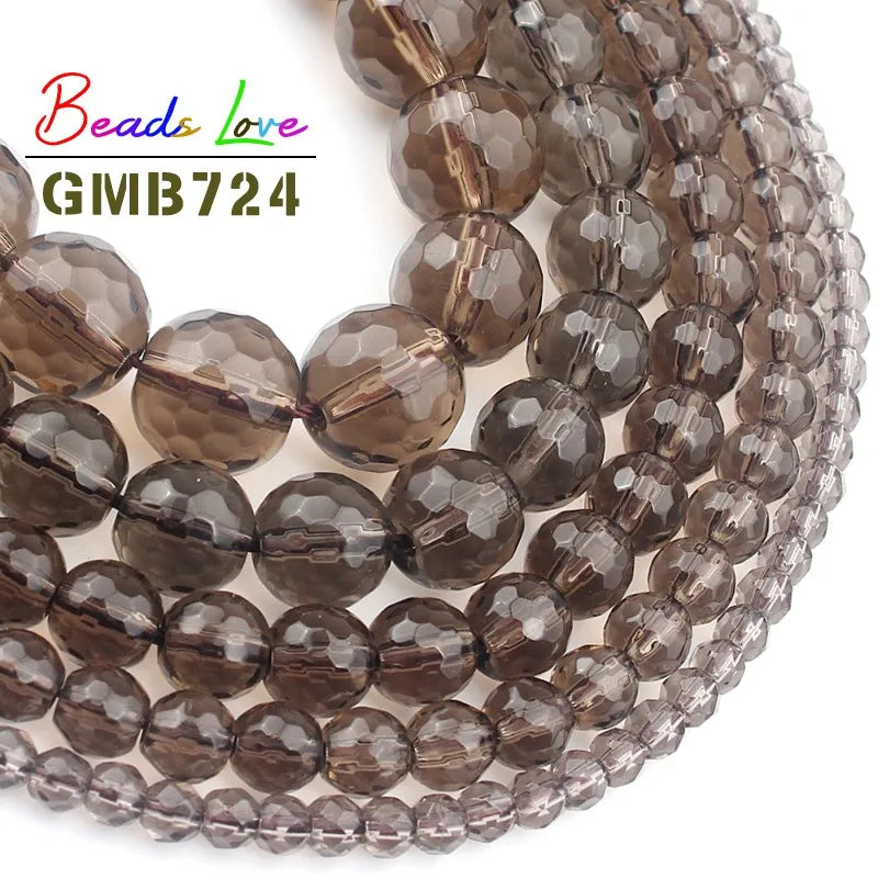 Großhandel Faceted Smoky Quartzs Stein 4 6 8 10 12mm Runde Perlen Für Schmuck, Die DIY Charme Glas Armband kristall Perles 15''