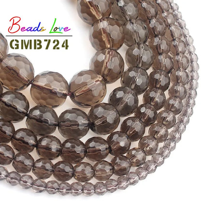 Großhandel Faceted Smoky Quartzs Stein 4 6 8 10 12mm Runde Perlen Für Schmuck, Die DIY Charme Glas Armband kristall Perles 15''