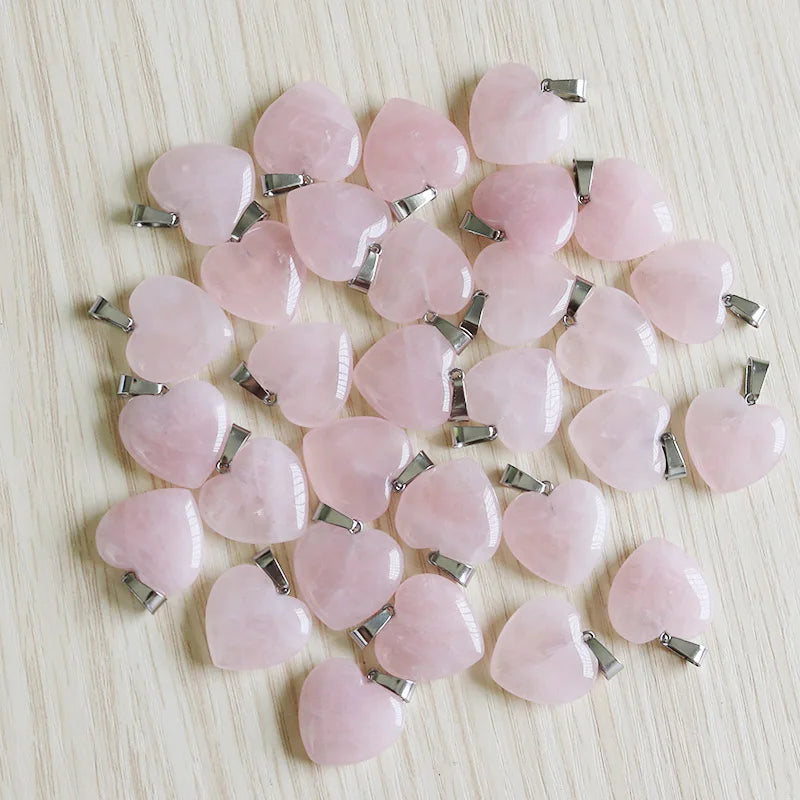Rosenquarz Kristall Halskette Naturstein Herz Anhänger Mode Perlen 20mm Für DIY Schmuck Machen Edelsteine Kostenloser Versand