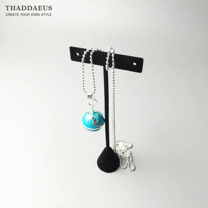 Perlen Halskette Globus Anhänger, 925 Sterling Silber Seil Kette Modeschmuck Europa Bijoux Geschenk für Männer Frauen
