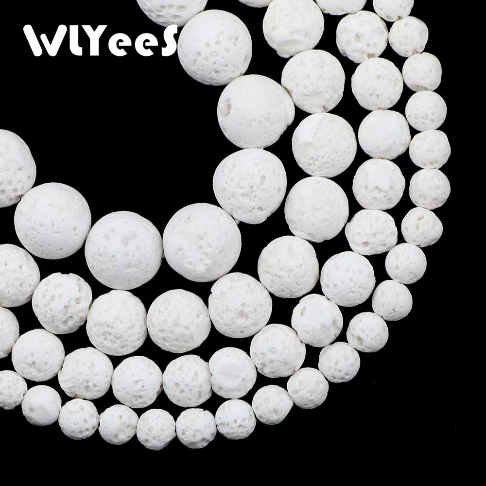 WLYeeS Hight Qualität Weißen Felsen Lava Perlen Natürliche Stein 6 8 10 12mm Runde Lose Spacer Perlen für Schmuck armband Halskette DIY