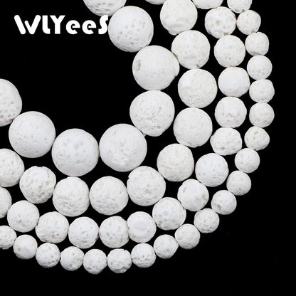 WLYeeS Hight Qualität Weißen Felsen Lava Perlen Natürliche Stein 6 8 10 12mm Runde Lose Spacer Perlen für Schmuck armband Halskette DIY