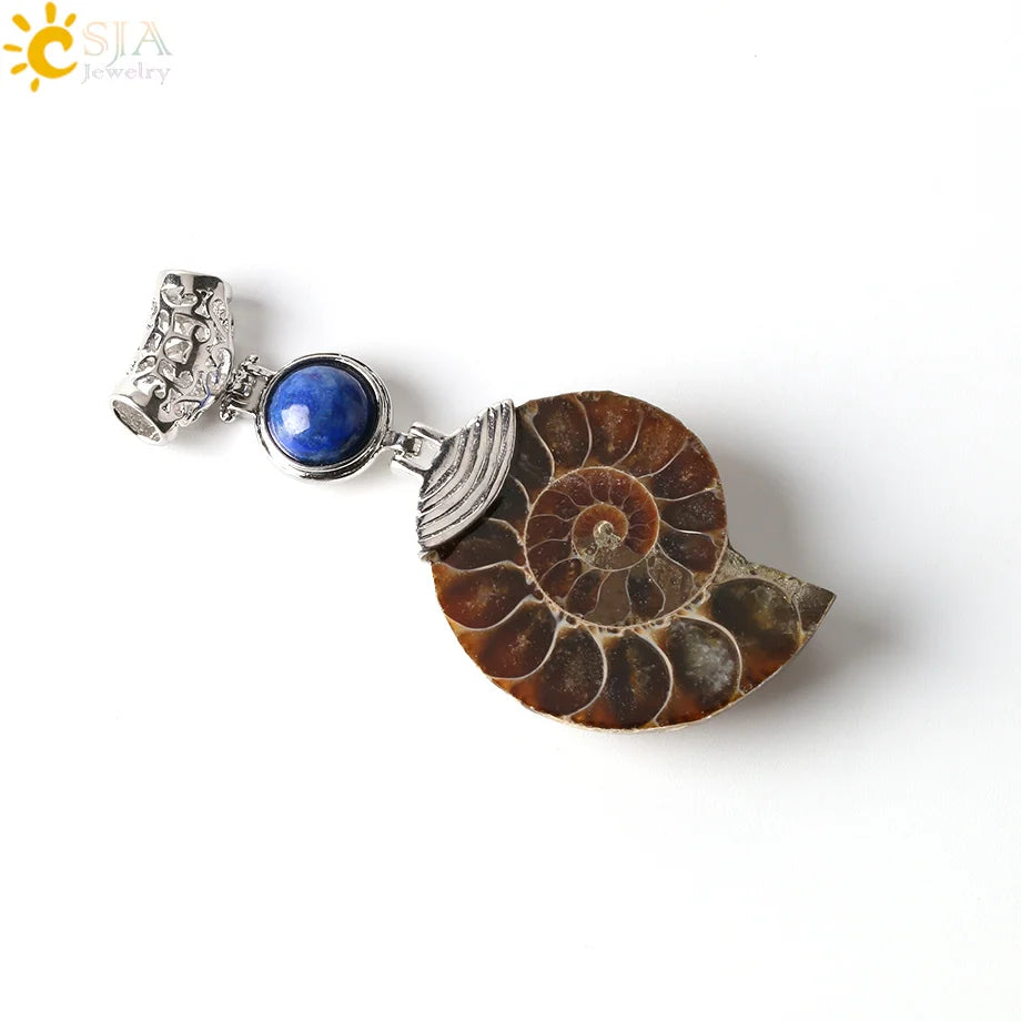 CSJA Natürliche Ammonit Anhänger Halbe Cut Snail Shell Tier Halskette Conch Reliquiae Lila Kristall Frauen Männer Schmuck E256