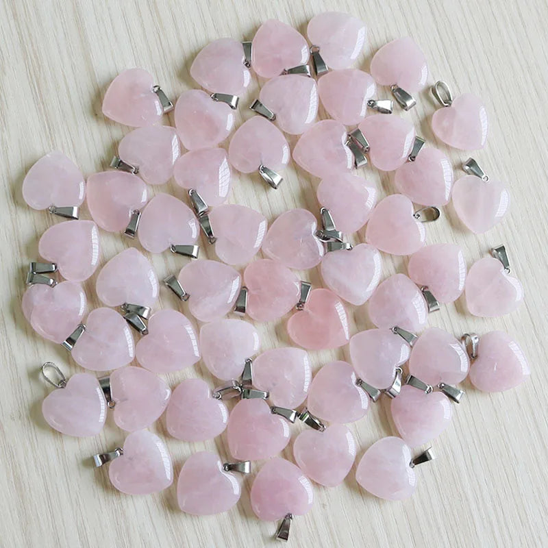 Rosenquarz Kristall Halskette Naturstein Herz Anhänger Mode Perlen 20mm Für DIY Schmuck Machen Edelsteine Kostenloser Versand