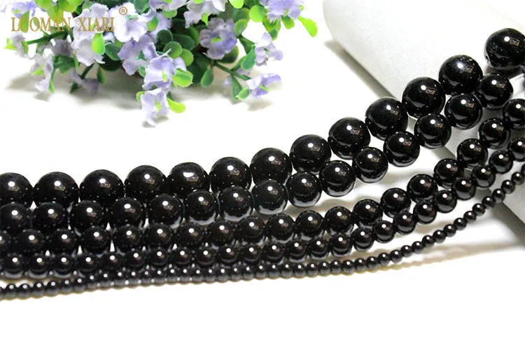 Großhandel Schwarz Onyx Achat Runde Naturstein Perlen Für Schmuck Machen DIY Armband Halskette Charms 4/6/8/10/12/mm Strang 15''