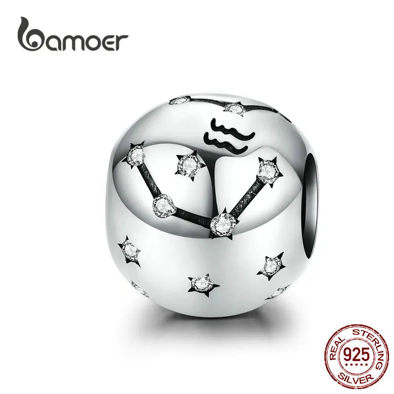 BAMOER Vintage-Charms aus 925er-Sterlingsilber mit zwölf Sternbildern, Sternzeichen-Perlen, passend für Charm-Armbänder, Halsketten zum Selbermachen, SCC1218