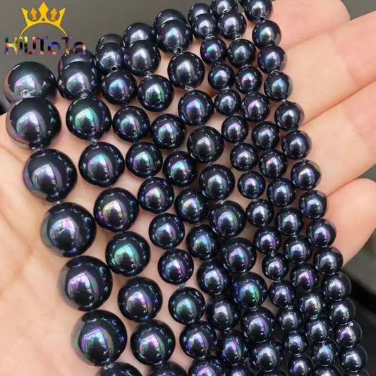 Natürliche Stein Perlen Schwarz Regenbogen Shell Perle Lose Perlen Für Schmuck Machen DIY Armband Halskette Zubehör 15 ''6/ 8/10/12mm