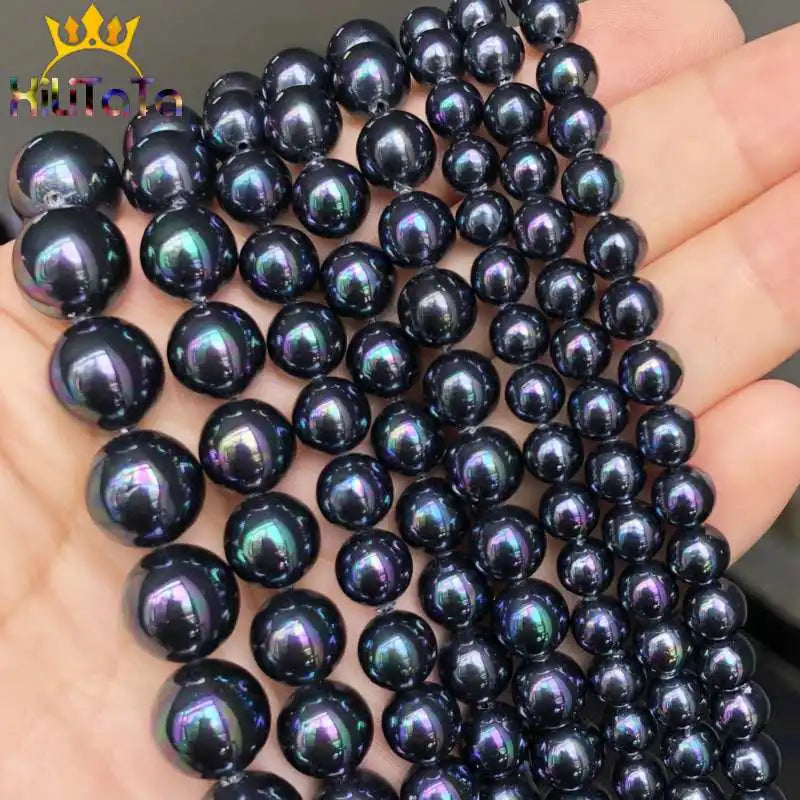 Natürliche Stein Perlen Schwarz Regenbogen Shell Perle Lose Perlen Für Schmuck Machen DIY Armband Halskette Zubehör 15 ''6/ 8/10/12mm