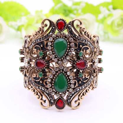 Sunspicems Retro Vintage Indische Breite Blume Armreif Manschette Frauen Antik Gold Farbe Frühling Armreifen Armband Türkische Hochzeit Bijoux