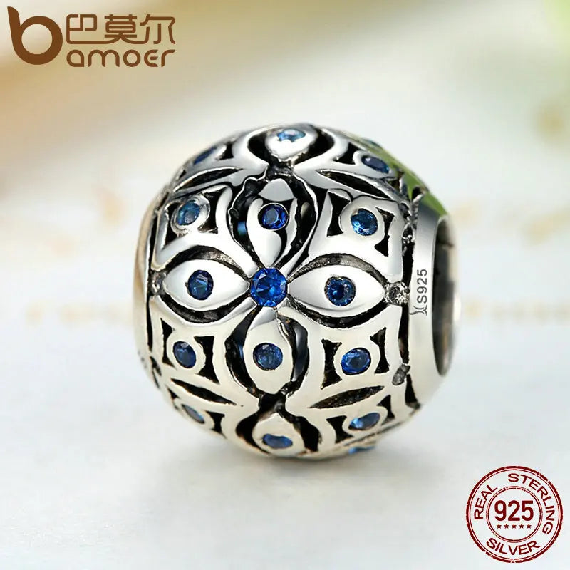 BAMOER 925 Sterling Silber Charms Mit Blau Kristalle S925 Perle Charme fit Armbänder & Armreifen für Frauen Schmuck SCC059