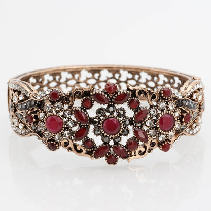 Sunspicems Chic Türkische Armreif Manschette Armband Für Frauen Antik Gold Farbe Strass Blume Armband Arabischen Braut Hochzeit Schmuck