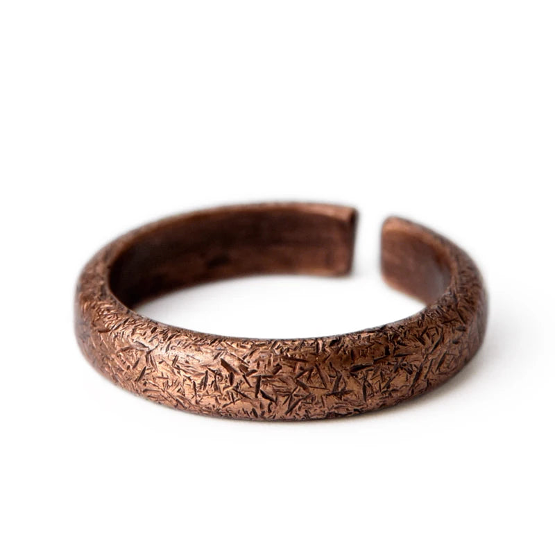 Handmade solid copper ring with texture, vintage style, rustic, distressed, adjustable size, anniversary, retro punk street, for men and women