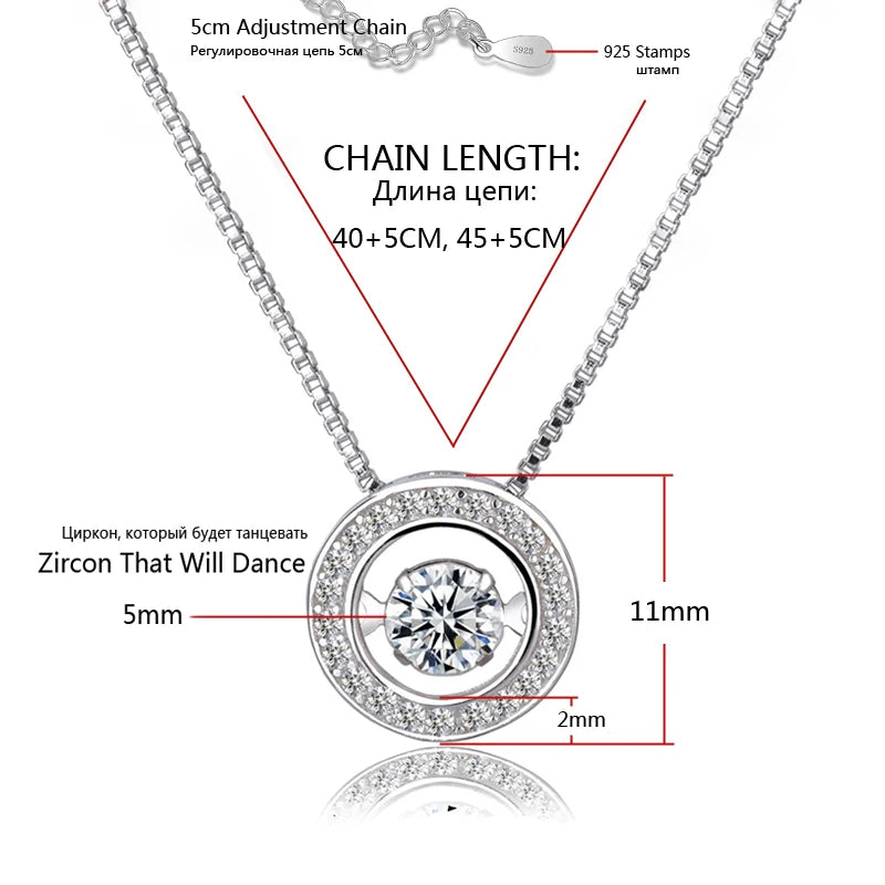 Neue Mode Runde Drehbare Tanz Zirkon Anhänger Halsketten Frauen 925 Sterling Silber Schmuck Strass CZ Halsband Kostenlose Lieferung