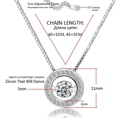 Neue Mode Runde Drehbare Tanz Zirkon Anhänger Halsketten Frauen 925 Sterling Silber Schmuck Strass CZ Halsband Kostenlose Lieferung