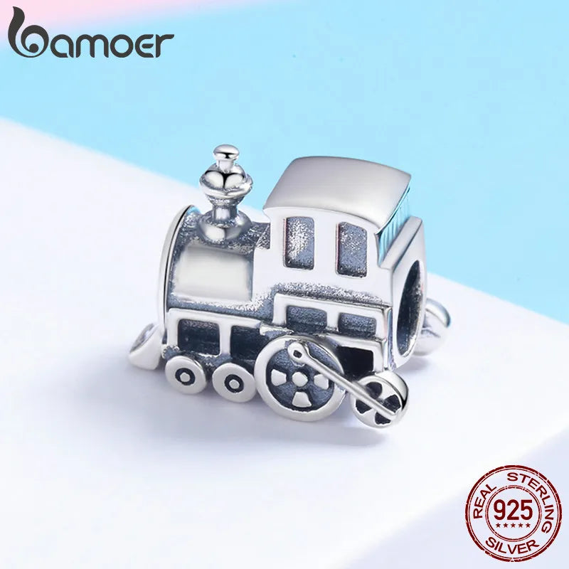 BAMOER 100 % echtes 925er Sterlingsilber, Vintage-Lokomotive, Zug, Auto-Charm, passend für Damen, Charm-Armband, DIY-Schmuckherstellung, SCC507