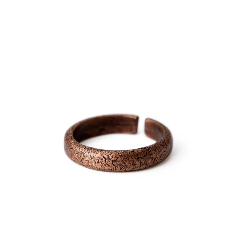 Handmade solid copper ring with texture, vintage style, rustic, distressed, adjustable size, anniversary, retro punk street, for men and women