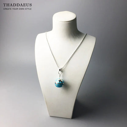 Perlen Halskette Globus Anhänger, 925 Sterling Silber Seil Kette Modeschmuck Europa Bijoux Geschenk für Männer Frauen