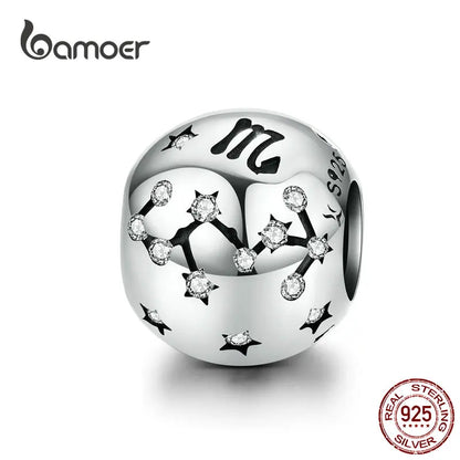 BAMOER Vintage-Charms aus 925er-Sterlingsilber mit zwölf Sternbildern, Sternzeichen-Perlen, passend für Charm-Armbänder, Halsketten zum Selbermachen, SCC1218
