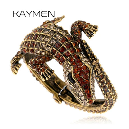 Neue Mode Tier Stil Vintage Krokodil Armreif Antike Goldene Überzogene Volle Strass Manschette Armreif Schmuck 4 Farben