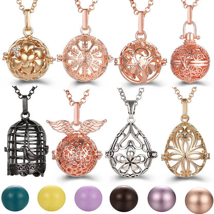 2020 beliebte Multi-Stile hohle Vintage-Halskette Schmuck Musik Ball Schwangerschaft Glocke Halskette Aroma ätherisches Öl Medaillon Anhänger
