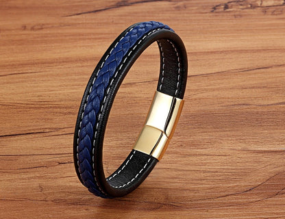 TYO Stainless Steel Leather Bangles Magnetic Clasp Braided Trendy Men Bracelet Wristband Charm Male Wrist Band Gifts Wholesale