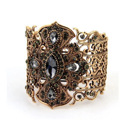 Sunspicems Vintage Türkei Armreif Große Frauen Manschette Armband Retro Gold Farbe Grau Kristall Böhmen Hochzeit Schmuck Geschenk