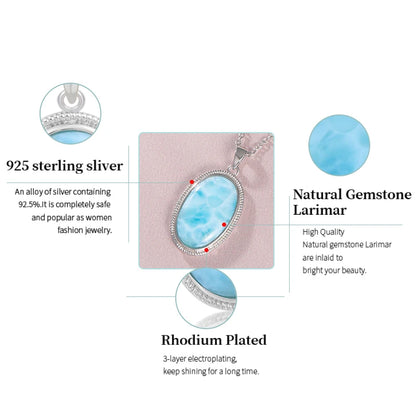 925 Sterling Silber Schmuck Geschenke Klassische Anhänger Halskette Natürliche Edel Larimar Retro Frau Oval Charme Rhodium Überzogene Gold