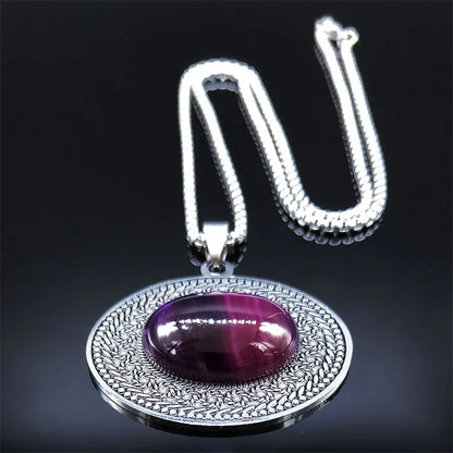 Edelstahl Böhmen Naturstein Vintage Halsketten Frauen Silber Farbe Oval Kette Halskette Schmuck Reiki Healing Geschenk N8150