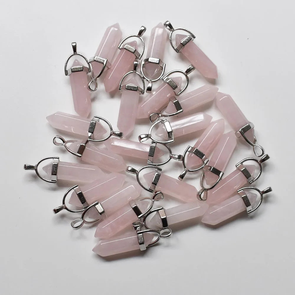 Großhandel 24 teile/los Mode qualität verschiedene naturstein amethyst säule charms chakra Anhänger & halsketten für die herstellung kostenlos