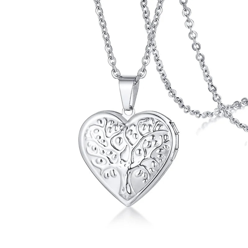 Zarte florale ovale Herz-Medaillon-Anhänger-Halsketten für Frauen, Edelstahl-Fotorahmen, Versprechen, Liebe, Andenken, Geschenk