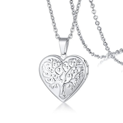Zarte florale ovale Herz-Medaillon-Anhänger-Halsketten für Frauen, Edelstahl-Fotorahmen, Versprechen, Liebe, Andenken, Geschenk