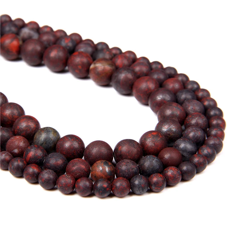 RISYF Klassische Männer Armband Zubehör Natürliche Matte Blutstein Runde Lose Spacer Perlen Für Schmuck Machen DIY 15.5 "Strang