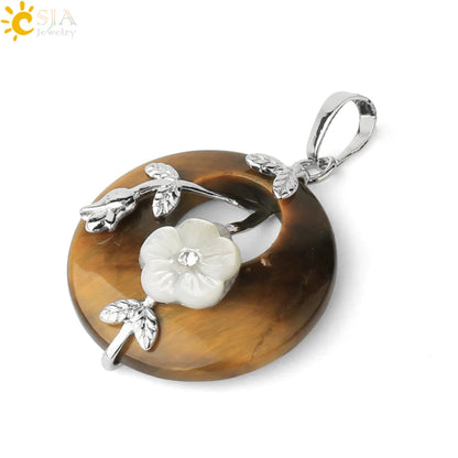 Natursteine Anhänger für Halskette Runde Blume Blatt Amethyste Rosenquarz Schwarzer Onyx Kristall Donut Reiki Schmuck G384