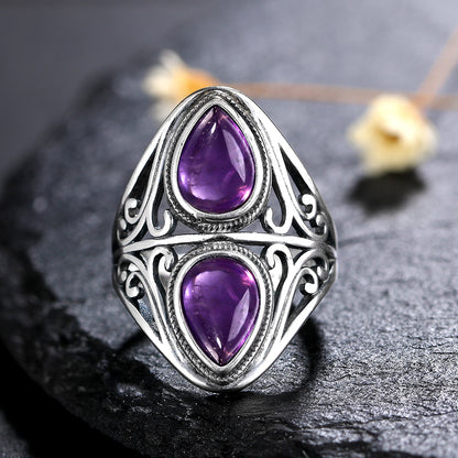 Charms 6x9MM Natürliche Charoite Perlen Ringe frauen S925 Silber Schmuck Vintage Ring Jahrestag Party Geschenke für Frauen