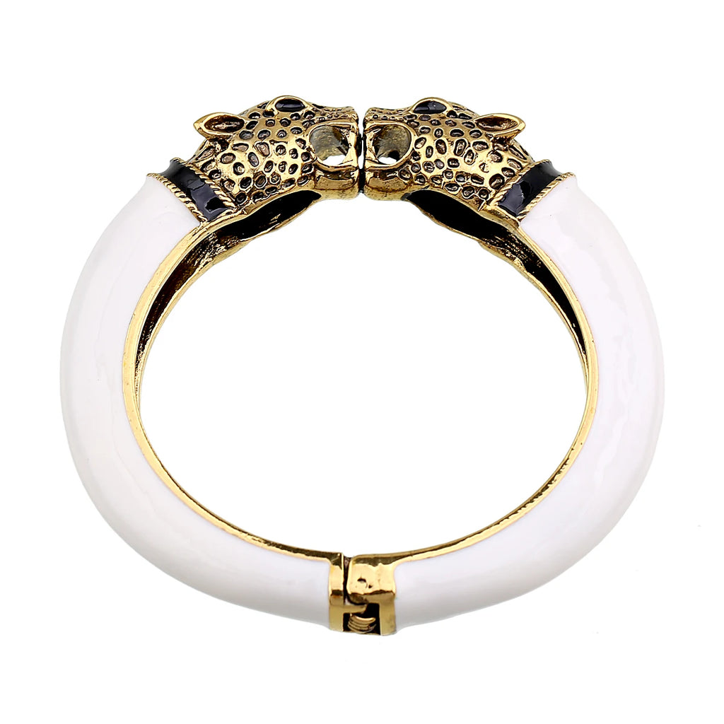 All Seasons Damen-Manschettenarmband für Party, antik vergoldet, Tier-Emaille, Leopardenkopf, Vintage-Armband, trendiger Schmuck