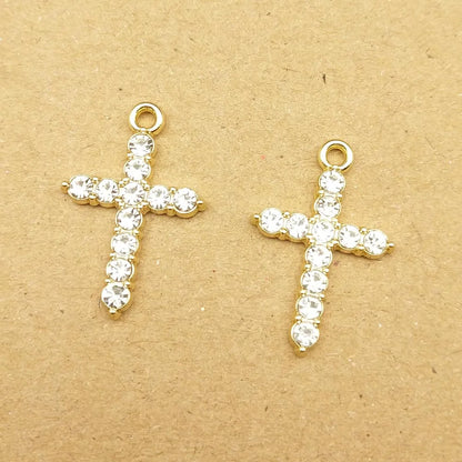 10 Stück Perlen-Kristall-Kreuz-Charm für Schmuckherstellung, Halskette, Armband, Ohrring, Anhänger, Diy-Zubehör, Zinklegierung